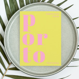Carte postale typographie jaune rose Porto Portuga