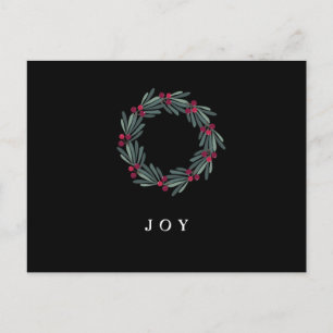 Carte Postale Typographie "JOY" Holly Berry Wreath Holiday