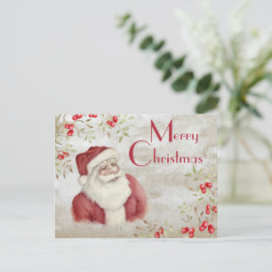 Carte Postale Typographie "Joyeux Noël" Aquarelle Père Noël
