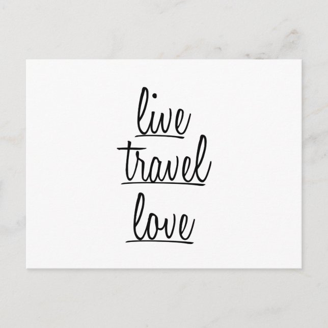 Carte Postale Typographie "Live, Travel, Love" en noir (Devant)