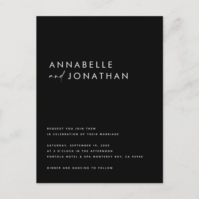 Carte Postale Typographie manuscrite moderne mariage noir (Devant)