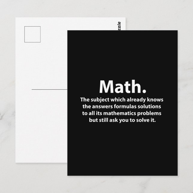 Carte Postale Typographie Mathématique Drôle De Maths (Devant / Derrière)