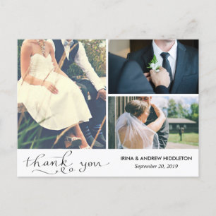 Carte Postale Typographie Merci moderne Trois photos Mariages