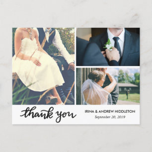 Carte Postale Typographie Merci moderne Trois photos Mariages