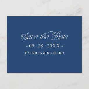 Carte Postale Typographie Minimaliste Bleue Enregistrez la Date
