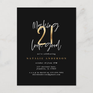 Carte Postale Typographie moderne 21e anniversaire noir et or