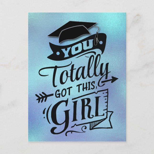 Carte Postale Typographie moderne Blue Boho Girly Graduation (Devant)