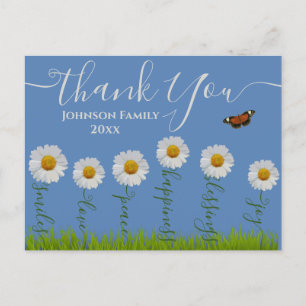 Carte Postale Typographie moderne de Merci Floral Blue Daisy