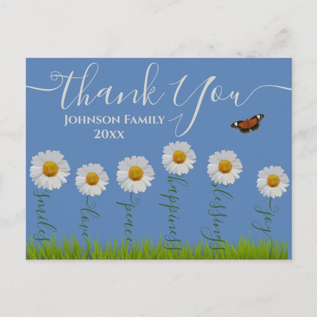 Carte Postale Typographie moderne de Merci Floral Blue Daisy (Devant)