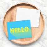 Carte Postale Typographie moderne vibrant bleu et jaune Hello<br><div class="desc">Envoyez un bonjour à votre famille et à vos amis avec cette carte bleue vibrante avec un design abstrait moderne d'un "Hello" jaune avec un long dégradé d'ombre. *Veuillez noter que le filigrane Zazzle qui apparaît dans l'aperçu du zoom n'apparaîtra PAS sur le produit imprimé final. © Bois de rose...</div>