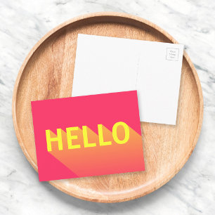 Carte Postale Typographie moderne vibrant rose et jaune Hello