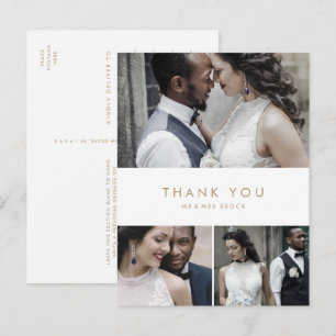 Carte Postale Typographie Or Chic 3 Photo Collage Merci