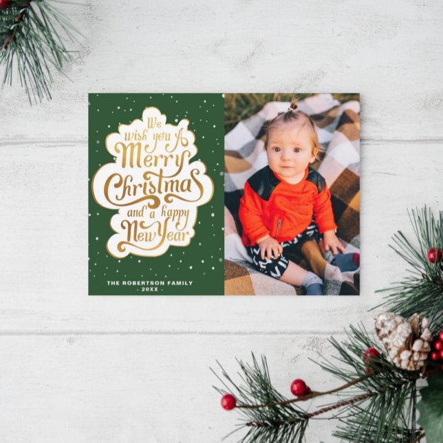 Carte Postale typographie or script vert noël vacances (Créateur téléchargé)