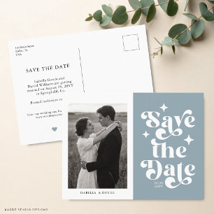 Carte Postale Typographie Rétro Bleue Mariage Enregistrer La Dat