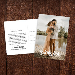 Carte Postale Typographie Rétro Moderne 2-Photo Mariage Remercie