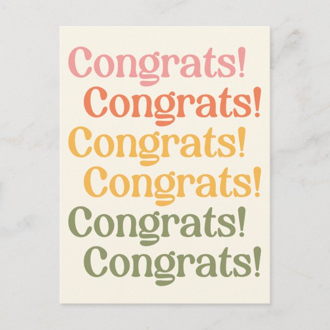 Carte Postale Typographie Rétro Simple Félicitations Jaune et Ve (Devant)