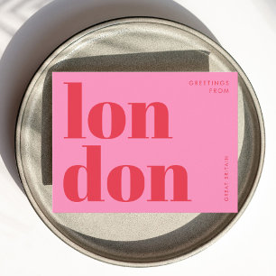 Carte postale typographie rouge rose Londres UK