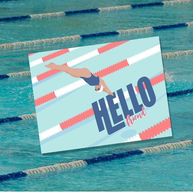 Carte postale typographique de nageur de piscine r (Créateur téléchargé)