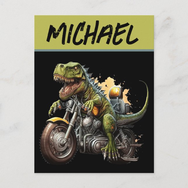 Carte Postale Tyrannosaurus Rex Dinosaur Monter une moto (Devant)
