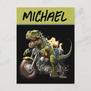 Carte Postale Tyrannosaurus Rex Dinosaure à Motocyclette