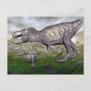 Carte Postale Tyrannosaurus rex dinosaure maman et bébé rendu 3D