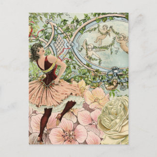 Carte Postale Tzigane dansante vintage avec Fleurs et Ephémère