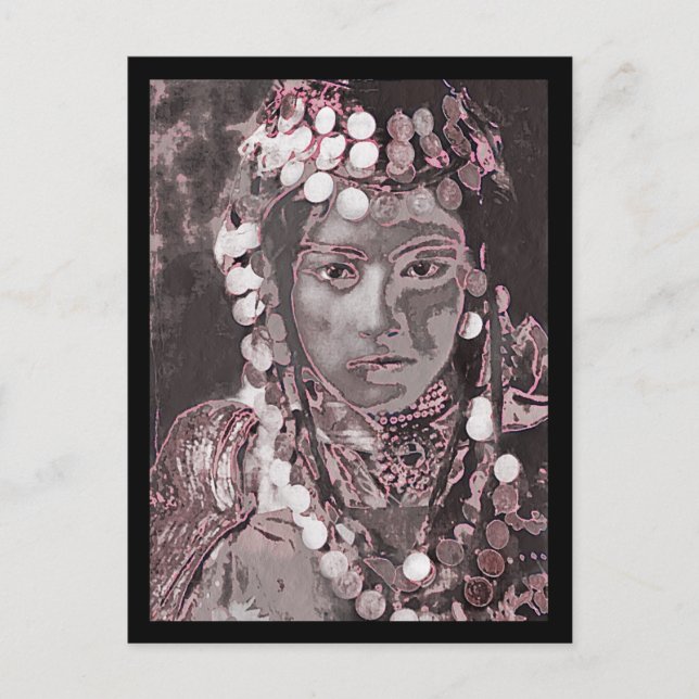 Carte Postale Tzigane en coiffure rose champagne (Devant)