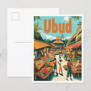 Carte Postale Ubud Bali Indonésie Illustration Vintage voyage