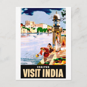 Carte Postale Udaipur, Inde. Femmes au bord du lac. Voyage vinta