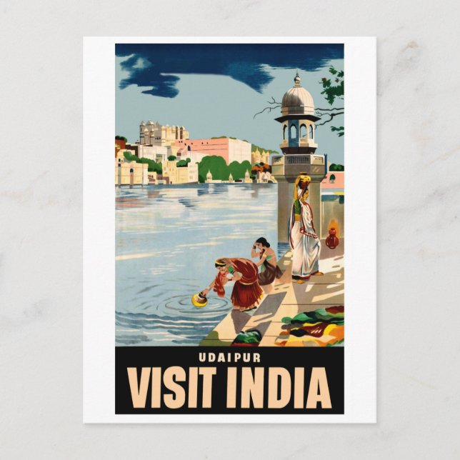 Carte Postale Udaipur ville, Inde, femmes au lac (Devant)
