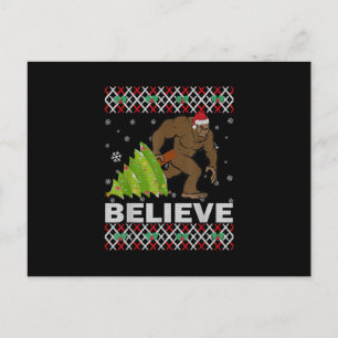 Carte Postale UGLY Christmas Believe Bigfoot Sasquatch Tree For
