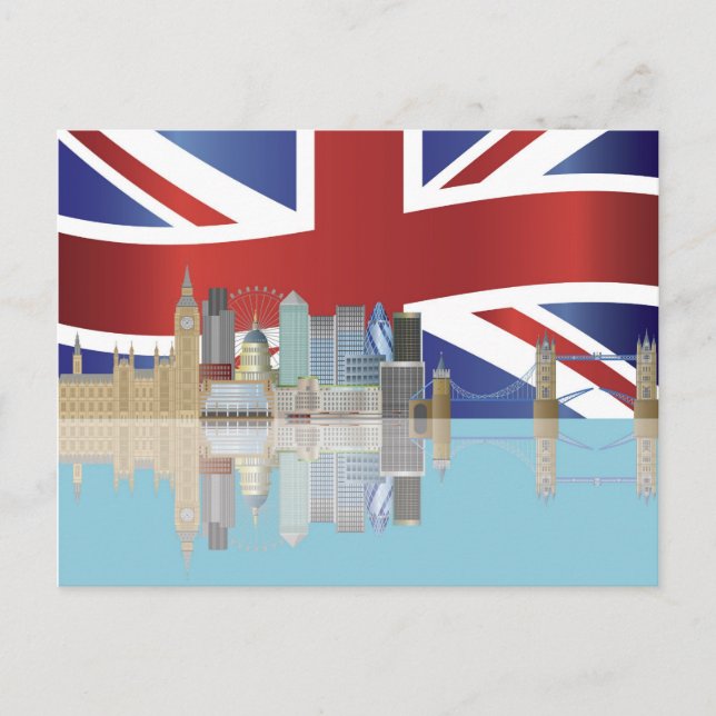 Carte Postale UK London Skyline with Union Jack Flag Postcard (Devant)