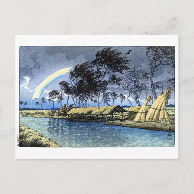 Carte Postale ukiyoe hasui n02 Hatta, Kaga An Autumn Rainbow (Devant)