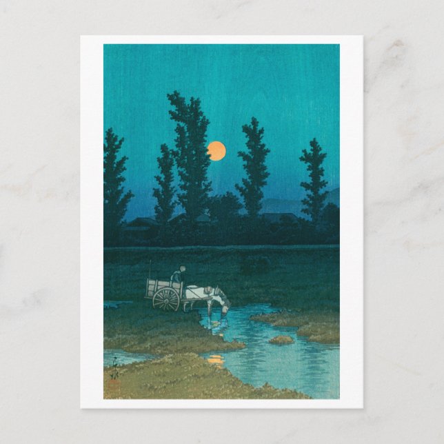 Carte Postale ukiyoe Hasui N°52 Clair de lune sur Nakanosima le  (Devant)