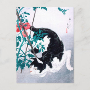 Carte Postale Ukiyoe [komei] 02 Chat avec plante tomate