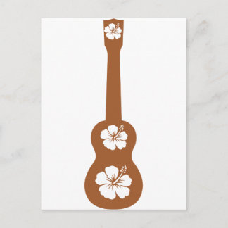 Carte Postale Ukulele et hibiscus blanc