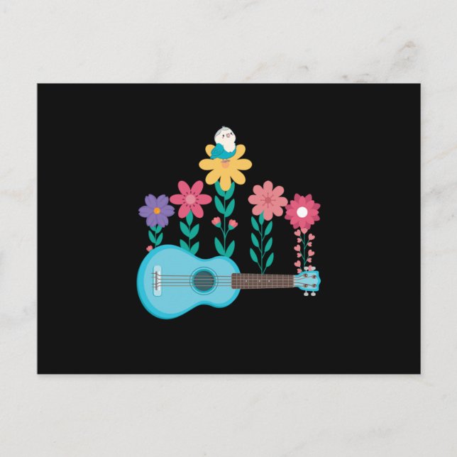 Carte Postale Ukulele Guitar Flowers Music Acoustic Bass Gift (Devant)