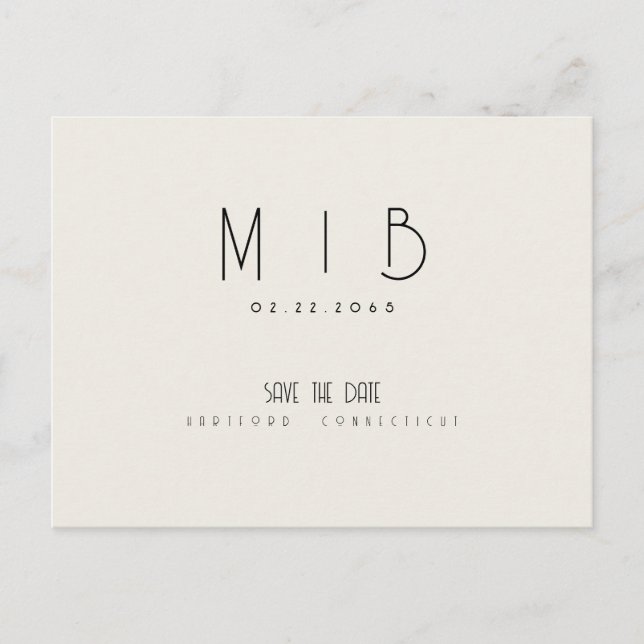 Carte Postale Ultra moderne Monogramme beige Enregistrer la date (Devant)