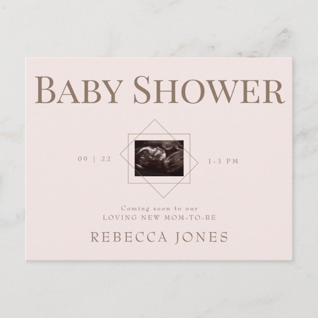 Carte Postale Ultrasons Blush Prochainement Texte Or Baby shower (Devant)