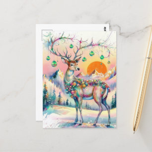 Carte Postale Un adorable cerf de Noël aquarelle