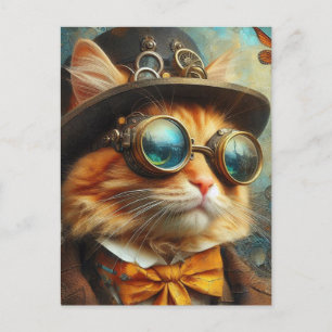 Carte Postale un adorable chat gingembre steampunk
