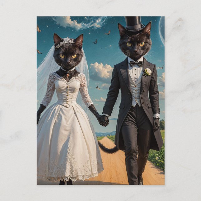 Carte Postale Un adorable Chat Noir Mariage en couple dans le pa (Devant)
