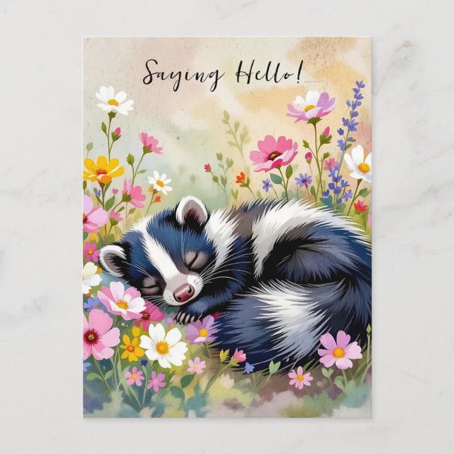Carte Postale Un Adorable Skunk | Je dis bonjour (Devant)