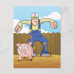 Carte Postale Un Agriculteur De Cochon Qui Se Croule Sur Le Coch