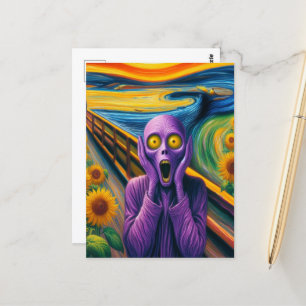 Carte Postale Un Alien violet hurle dans les tournesols
