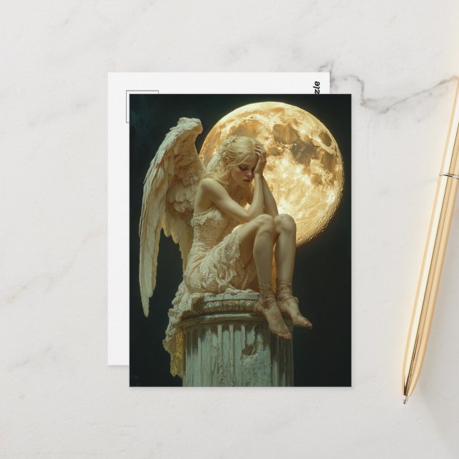 Carte Postale Un ange blond et la lune (Devant/Arrière en situation)