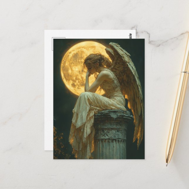 Carte Postale Un ange et la lune (Devant/Arrière en situation)