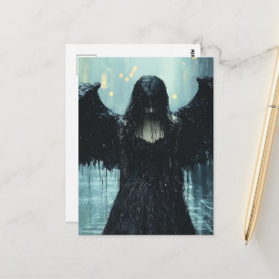 Carte Postale Un ange sombre effrayant dans un fantasme de pluie