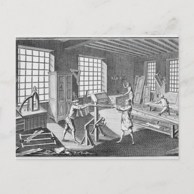 Carte Postale Un atelier de ébéniste, de l'"Encyclopédie" (Devant)