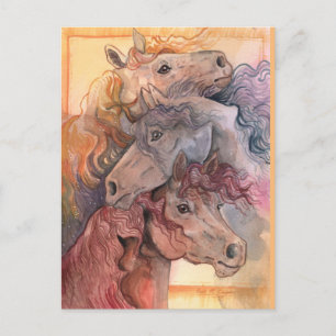 Carte Postale Un avec le troupeau Chevaux à l'aquarelle